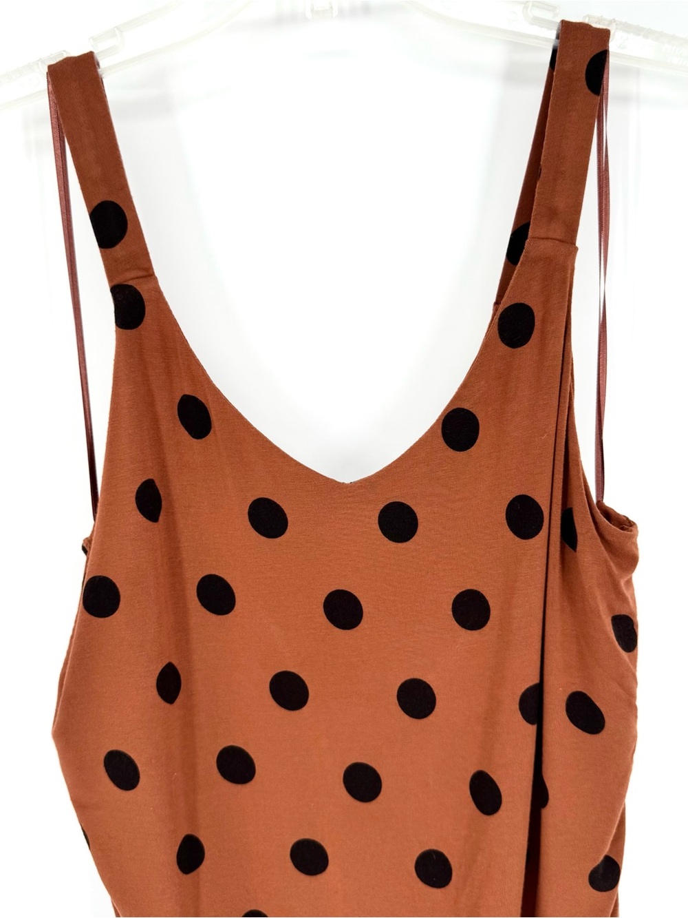 By Anthropologie Ruched Polka Dot Gathered Midi Dress Brown Plus Size L - Picture 11 of 13